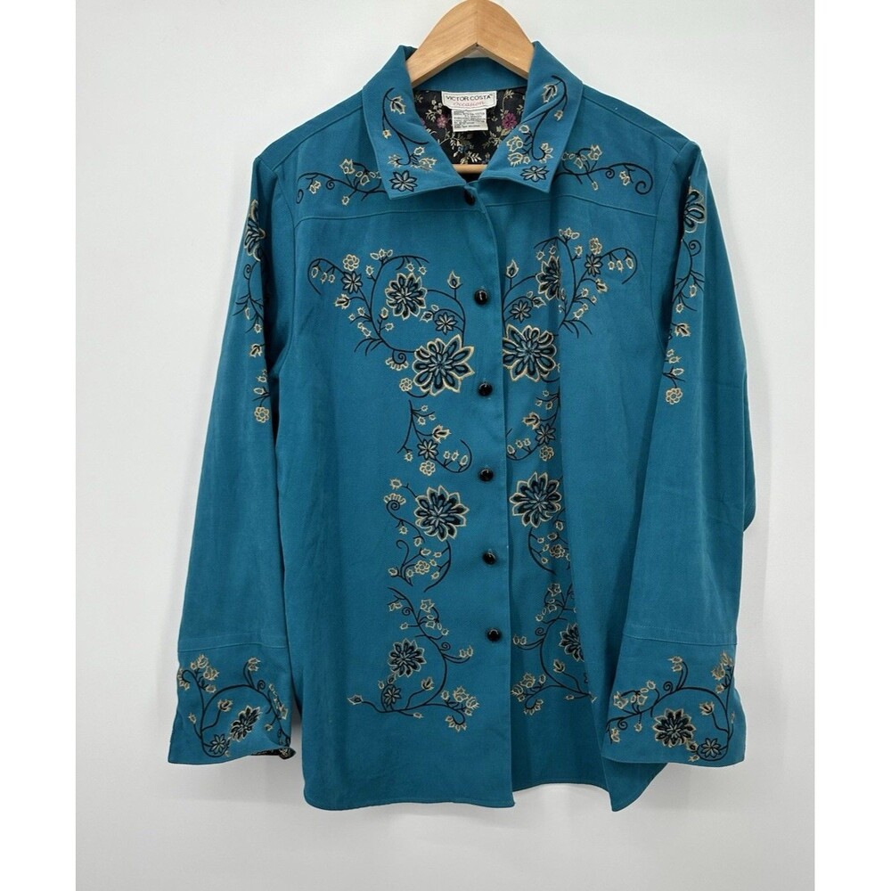 Victor Costa Occasion Jacket Womens Medium Longline Embroidered flor Vintage‎